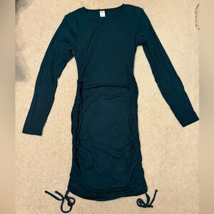 Elegant Pine Green Long Sleeve Scruch Dress